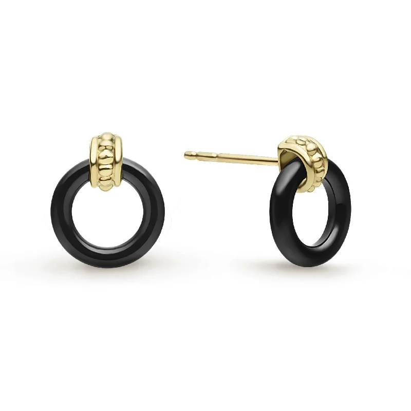 Meridian 18K Gold Black Ceramic Circle Stud Earrings