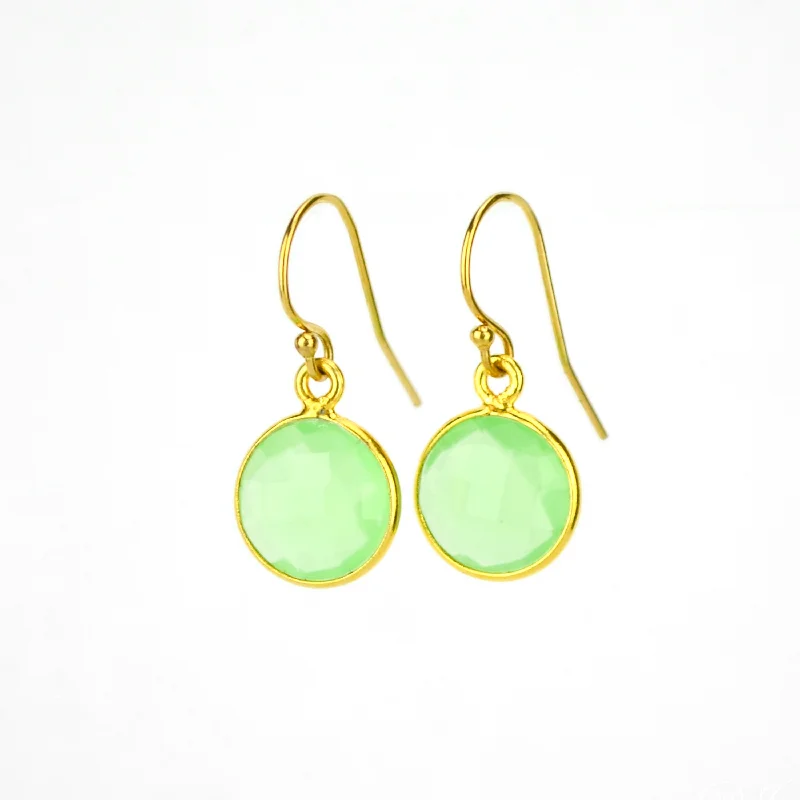 Green Chalcedony bezel set Earrings  - August Birthstone