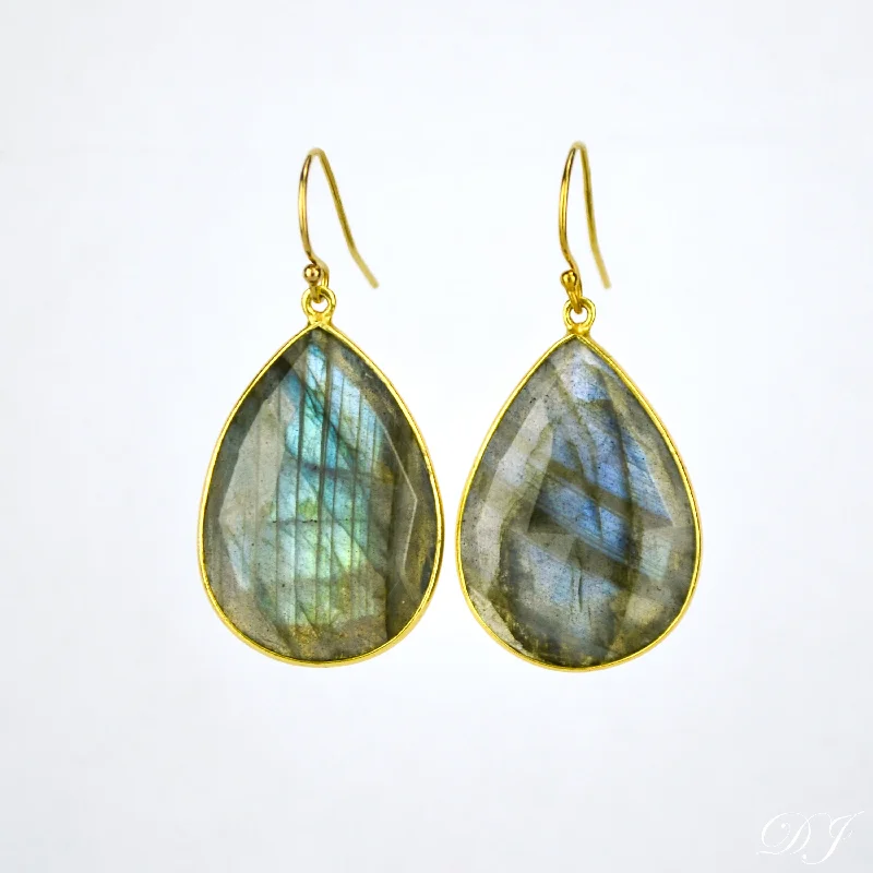 Faceted Labradorite Teardrop Bezel Set Earrings