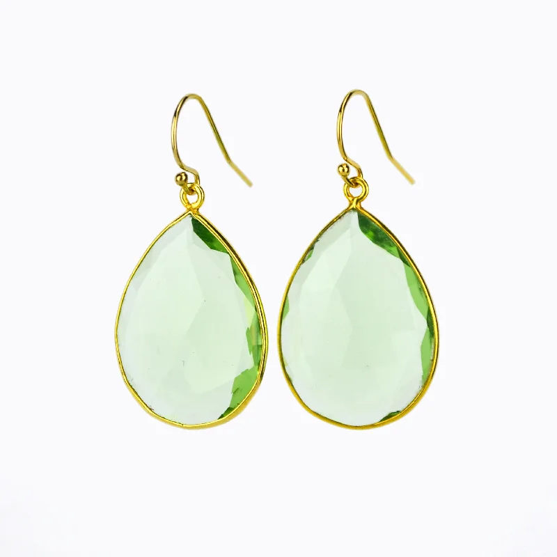 Faceted Green Amethyst Bezel Set Earrings - February Birthstone