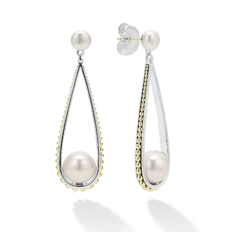 Luna Two-Tone Pearl Tear Drop Earrings