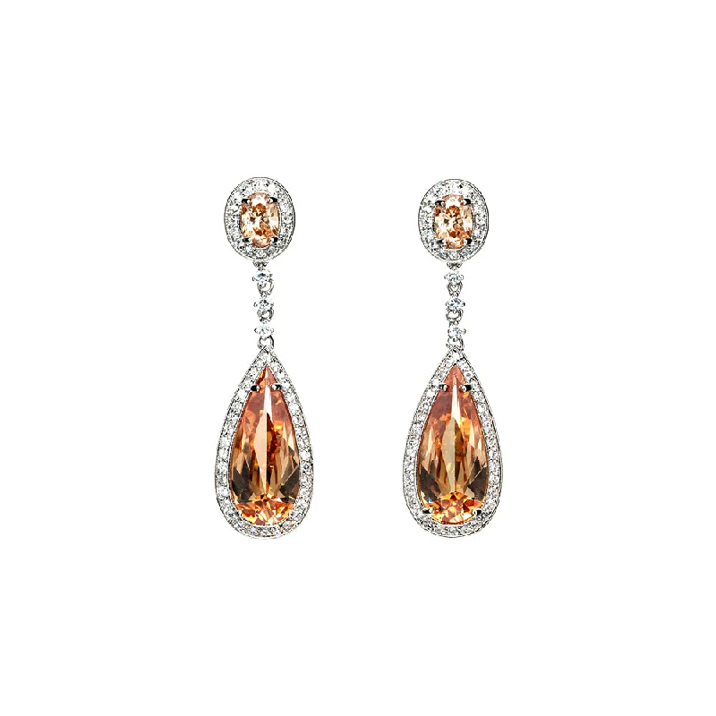 BME80822 - Fancy CZ Bridal Wedding Dangle Earrings - Clip On Earrings