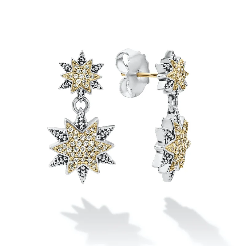 North Star Two-Tone Star Diamond Drop Earrings