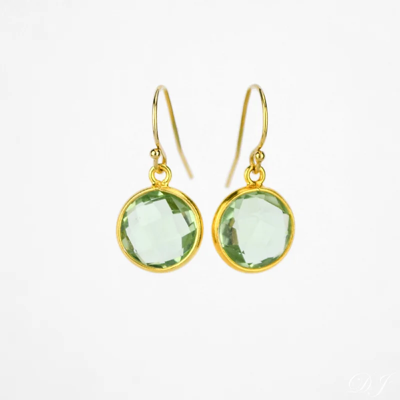 Green Amethyst bezel set Earrings  - February Birthstone