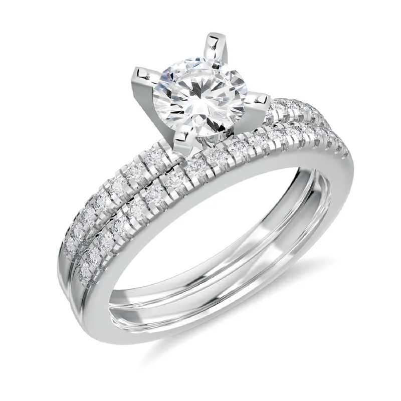 Signature EcoLove 1 CTW Lab Grown Diamond Bridal Set Ring in 14KT White Gold