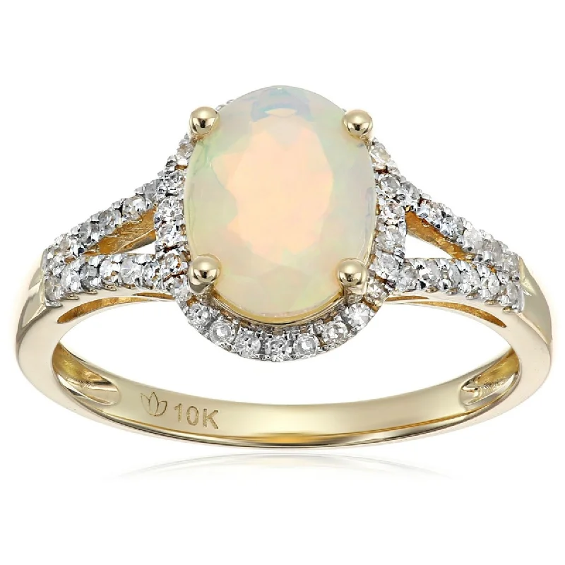 14lk Yellow Gold Ethiopian Opal Gemstone Oval Halo Engagement Ring