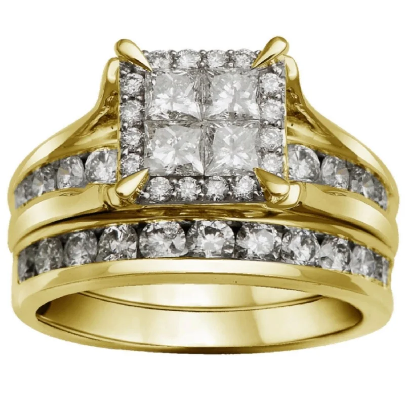 2 CTW Diamond Halo Bridal Set Ring in 10KT Yellow Gold