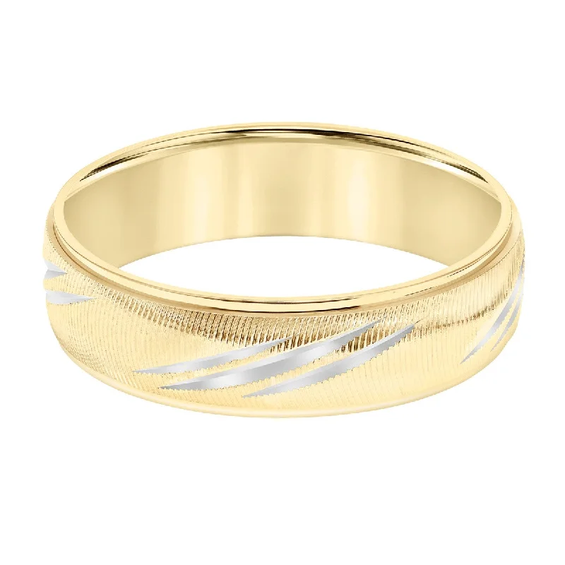 6MM Diagonal Cut Design Wedding Ring in 10KT Gold