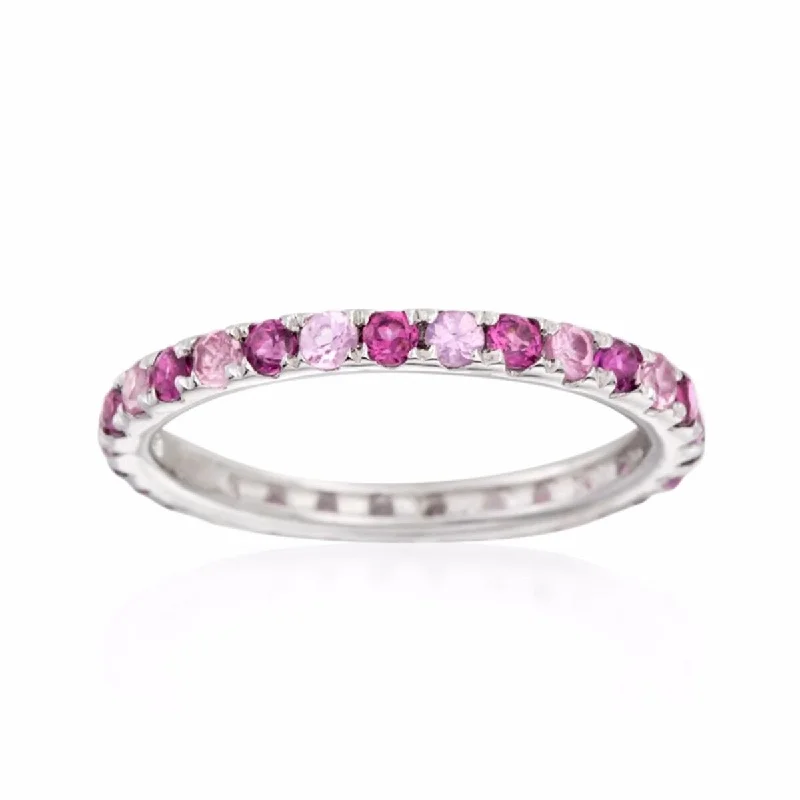 925 Sterling Silver Pink Sapphire Gemstone Eternity Band Rings