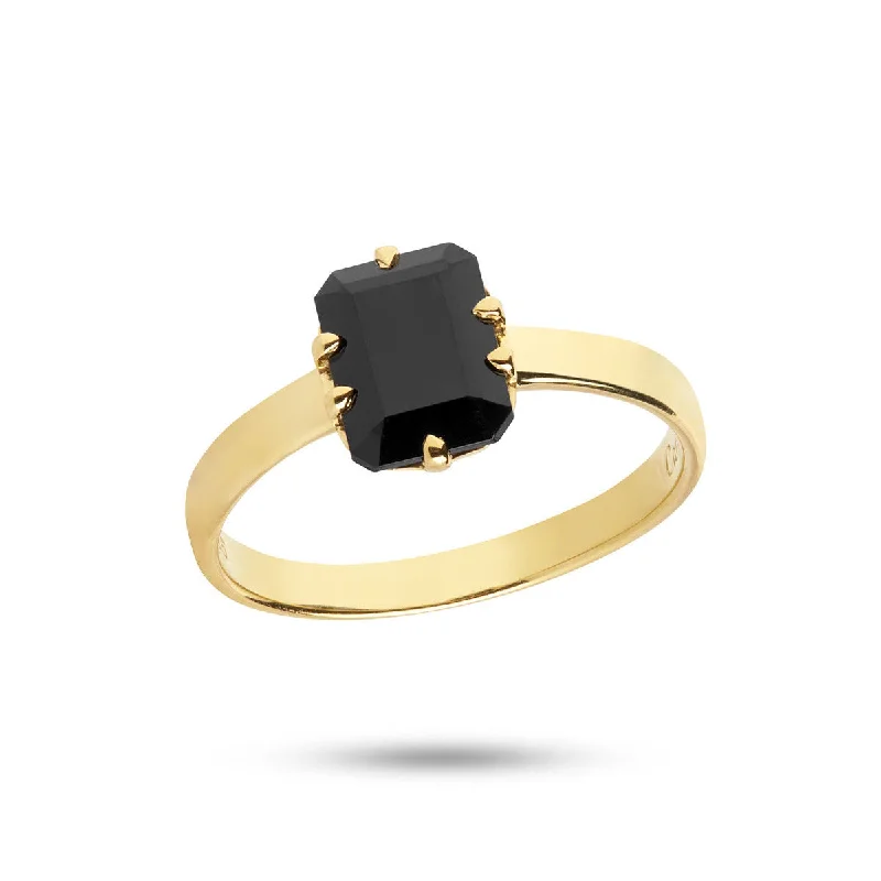 Black 18K Gold Plated Ring w. Agate