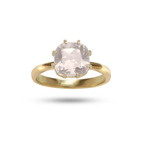 Square Pink Rosa 18K Gold Ring w. Quartz