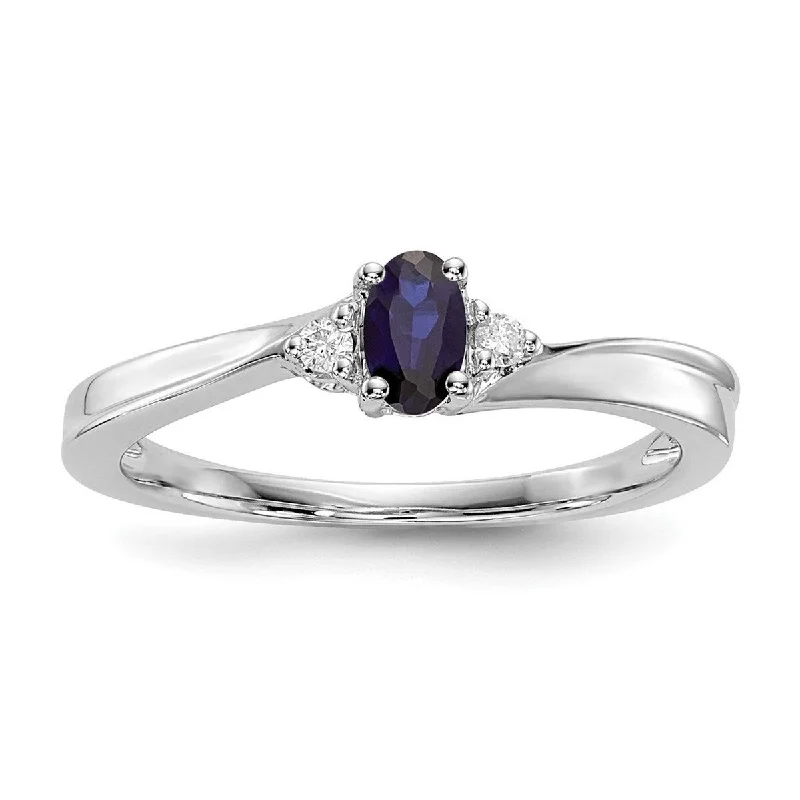 Curata 925 Sterling Silver Rhodium Plated Created Blue Sapphire Ring