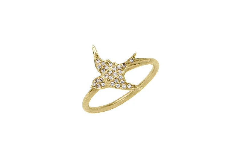 Hirondelle pavé 18K Gold Ring w. Diamonds