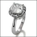 1.25 Cushion Cubic Zirconia With Halo Pave Engagement Ring 14K White Gold