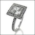 1.5 Princess Cubic Zirconia in Bezel Pave Halo 14K White Gold Engagement Ring