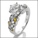 Engagement 1.5 Round Center Canary Bezeled Round Cubic Zirconia Cz Ring