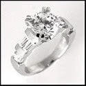 Engagement 1.50 Round Center Channel Baguettes Cubic Zirconia Cz Ring