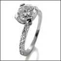 Engagement CZ 1 Ct Round Center Pave Half Way Cubic Zirconia on the sides 14K W Gold Ring