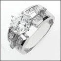 Engagement 2 Ct Round CZ Channel Princess Baguettes Cubic Zirconia 14K Gold Ring