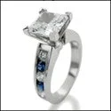 Engagement Princess 2.5 Ct Center Sapphire Rounds in Channel Cubic Zirconia Cz Ring