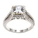 Engagement CZ Princess .75 Center Yellow Gold Prongs White Gold 14K Shank Pave Ring