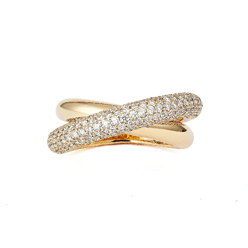 Infinity Loop Medium Half Pavé 18K Gold Ring w. Diamonds