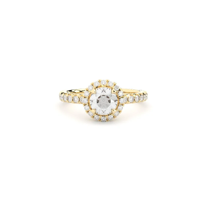 Tiny Clash Halo Engagement 18K Gold Ring w. Lab-Grown Diamonds