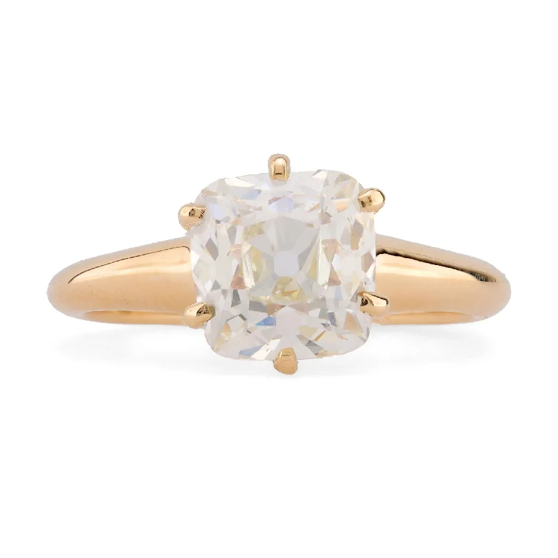 GIA 2.01 Carat Old Mine Cut Diamond 14K Yellow Gold Engagement Ring