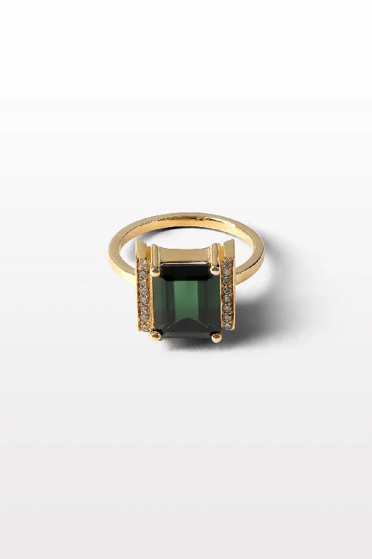 Lustre 07 18K Gold Ring w. Diamonds & Tourmaline