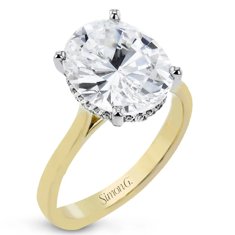 Oval-cut Hidden Halo Engagement Ring in 18k Gold with Diamonds