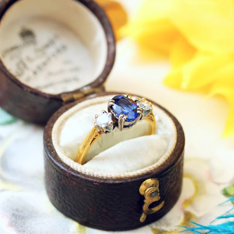 Magical Vintage Midnight Sapphire & Diamond Trilogy Ring