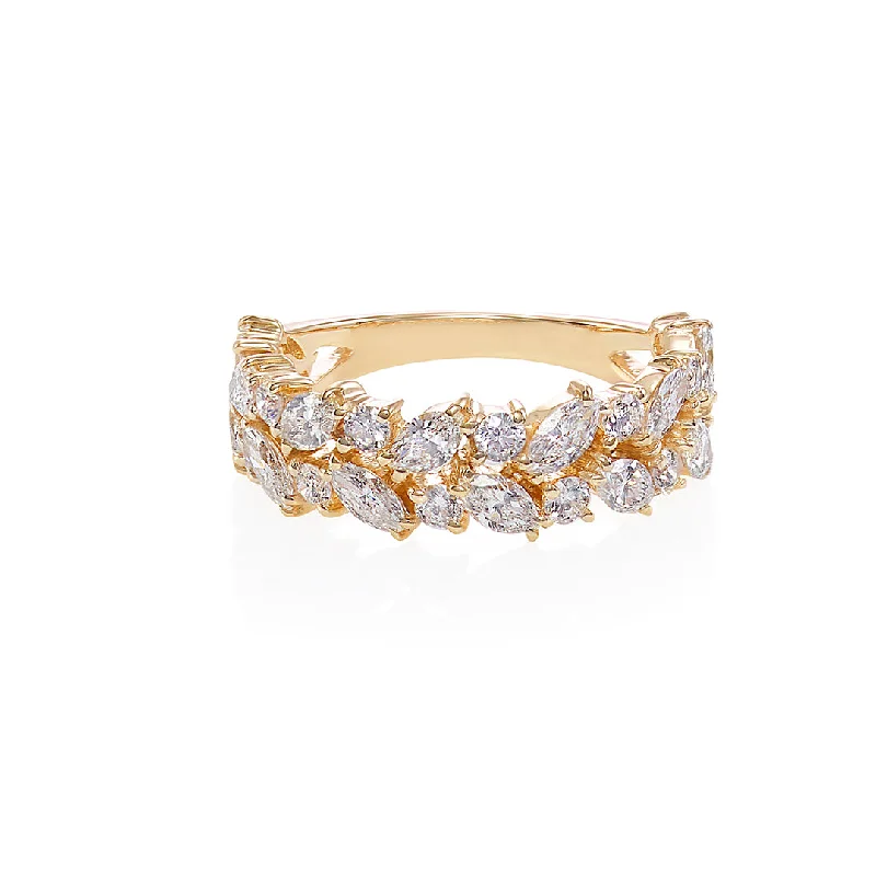 Marquise Cut Diamond Half Eternity Ring in 14K Solid Yellow Gold