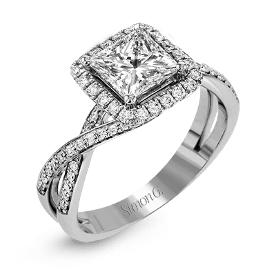 Princess-Cut Halo Criss-Cross Engagement Ring In 18k With Diamonds