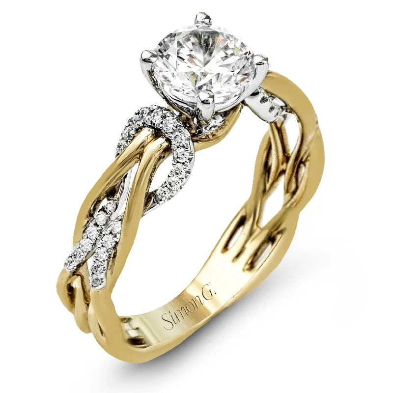 Round-Cut Criss-Cross Engagement Ring In 18k Gold With Diamonds