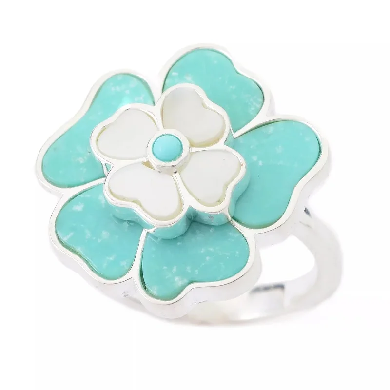 Natural Campitos Turquoise With Pearl Gemstone Ring 925 Sterling Silver Ring