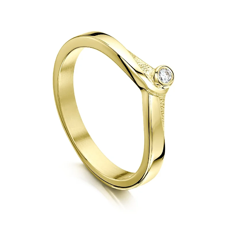 New Wave Diamond Solitaire Ring in 18ct Yellow Gold