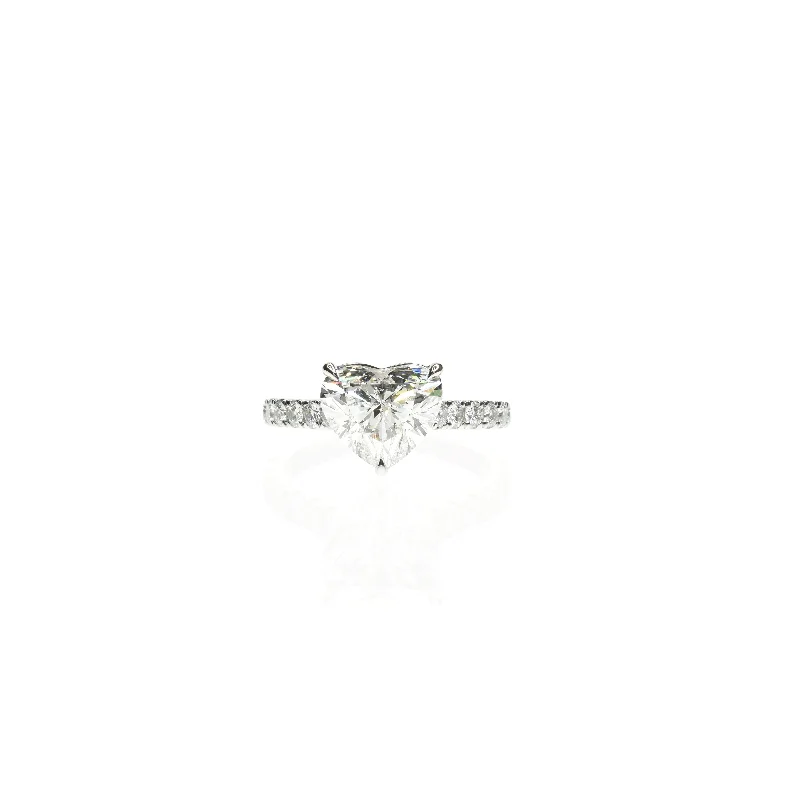 Heart Shaped Diamond Ring with a Pave Set Band