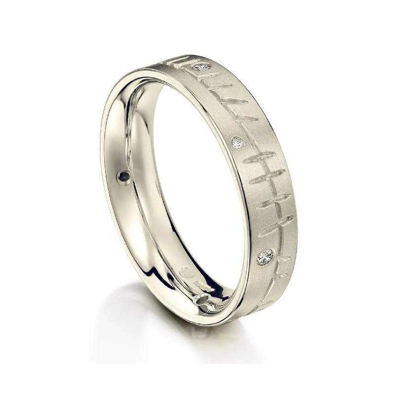 Ogham Diamond Flat Court Ring in 18ct White Gold