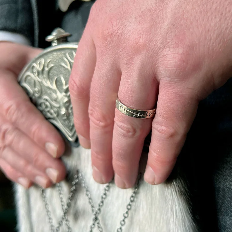 Ogham Flat Court Ring in 9ct White Gold