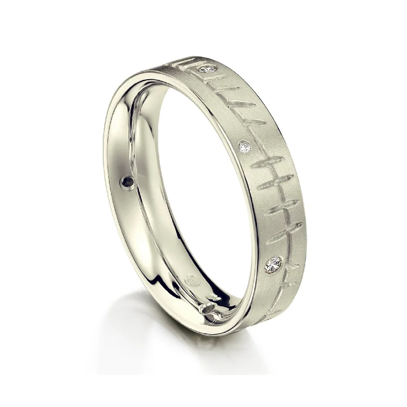 Ogham Diamond Flat Court Ring in 9ct White Gold