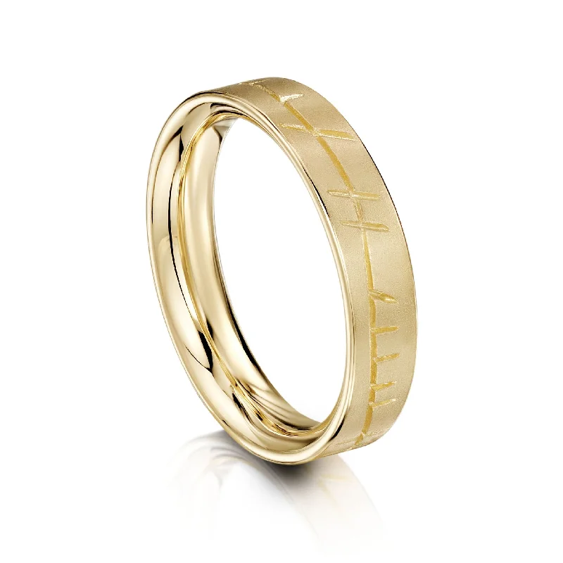 Ogham Flat Court Ring in 9ct Yellow Gold