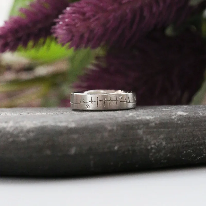 Ogham Diamond Flat Court Ring in Platinum