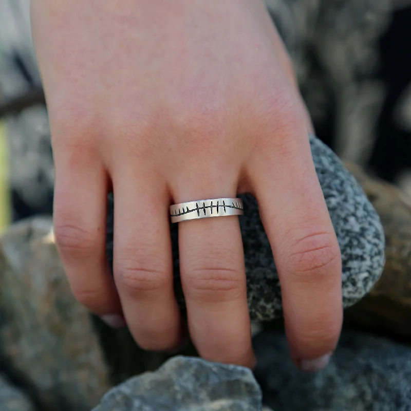 Ogham Flat Court Ring in Sterling Silver