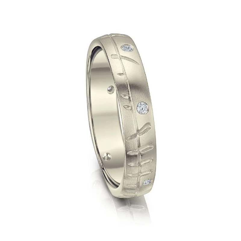 Ogham 4mm Oval Court Diamond Ring in 9ct White Gold