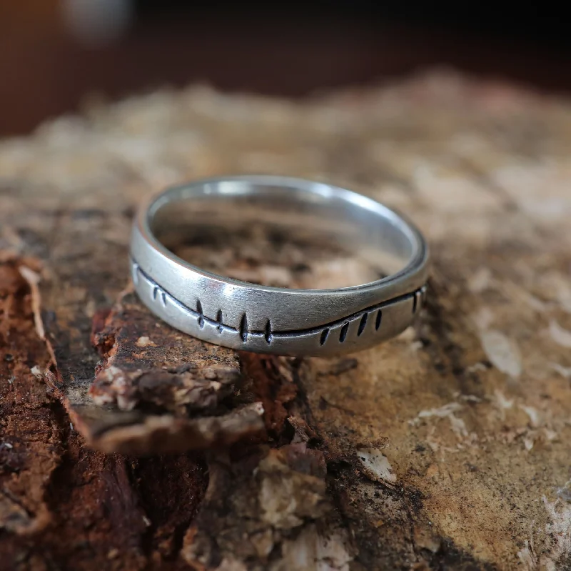 Ogham 4mm Oval Court Ring in Oxidised Sterling Silver