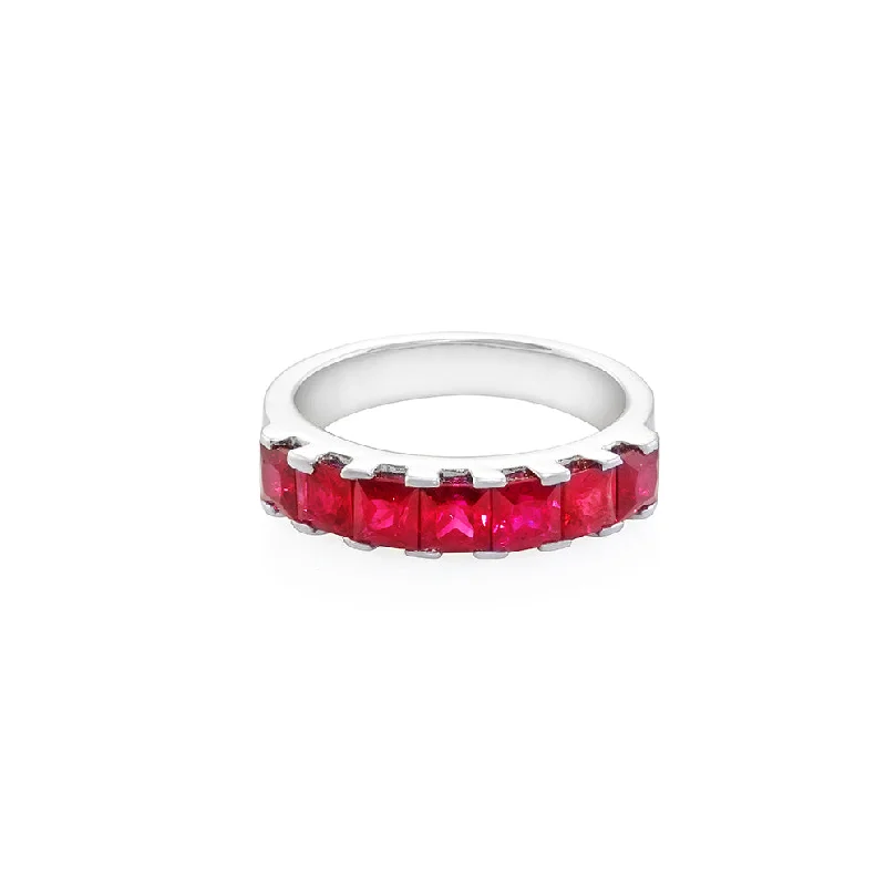 Princess Cut Ruby Ring in 18K White Gold