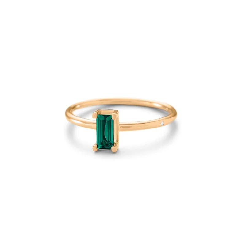 Nord Green S Turned 18K Gold Ring w. Tourmaline & Diamond