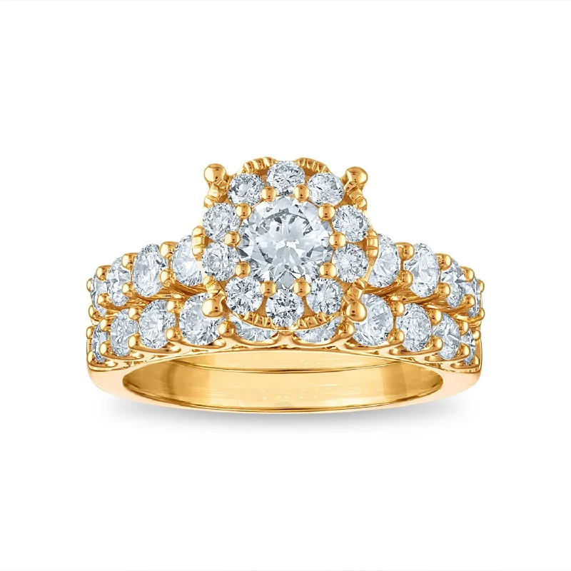 Signature EcoLove 2-1/4 CTW Lab Grown Diamond Halo Bridal Set Ring in 14KT Yellow Gold