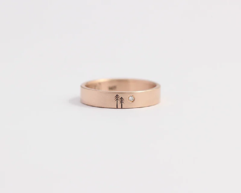 Woodland Ring with Single Diamond in Rose Gold - Medium