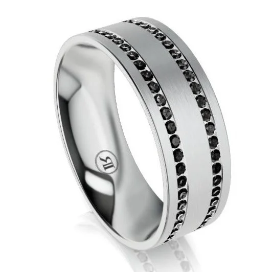 The Archibald Mens White Gold Ring with Black Diamonds